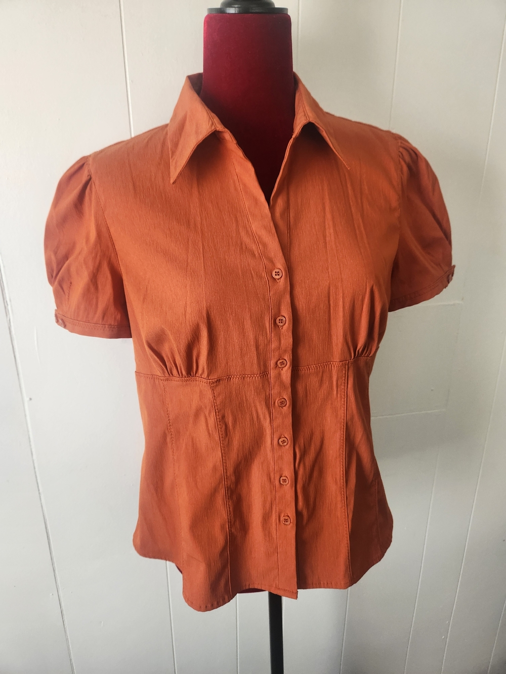 Scott Taylor Short-Sleeve Button-Down Shirt in Rust Orange Sz Large Corset